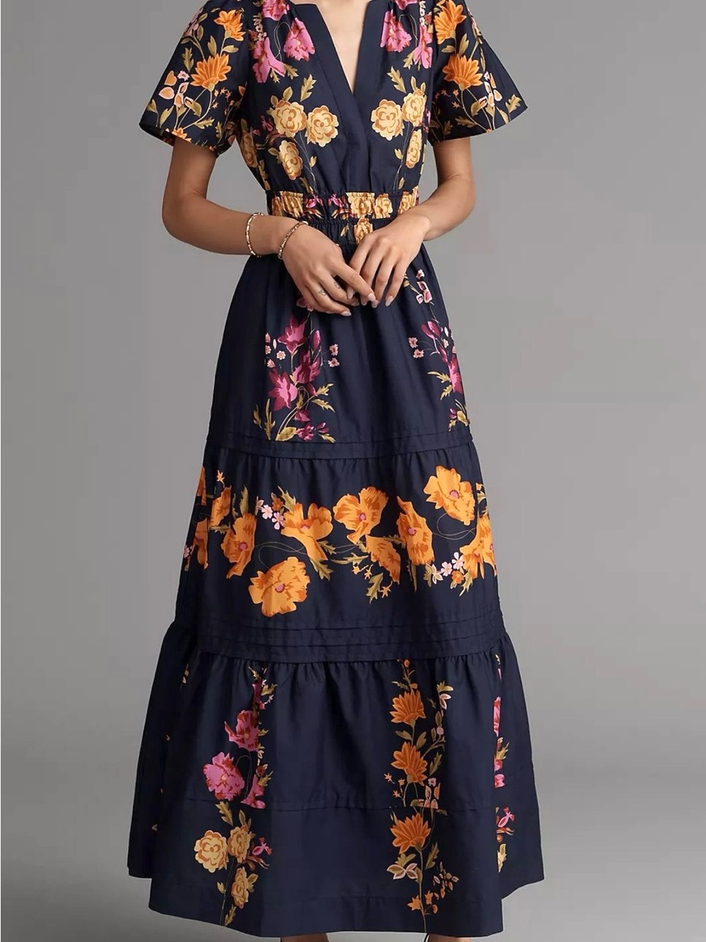 The Somerset Floral Tiered Short Sleeve Maxi Dress by Anthropologie size 2X